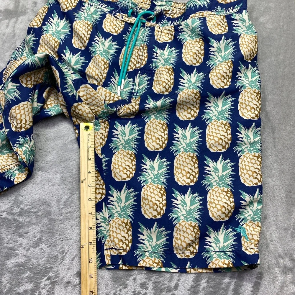 Tommy Bahama Swim Trunks L Pineapple Print Blue Green Drawstring‎ Casual Surf